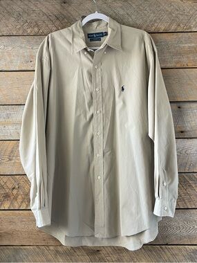Ralph Lauren Blake 100% Cotton Tan Button Down Shirt Men’s XL Casual Business